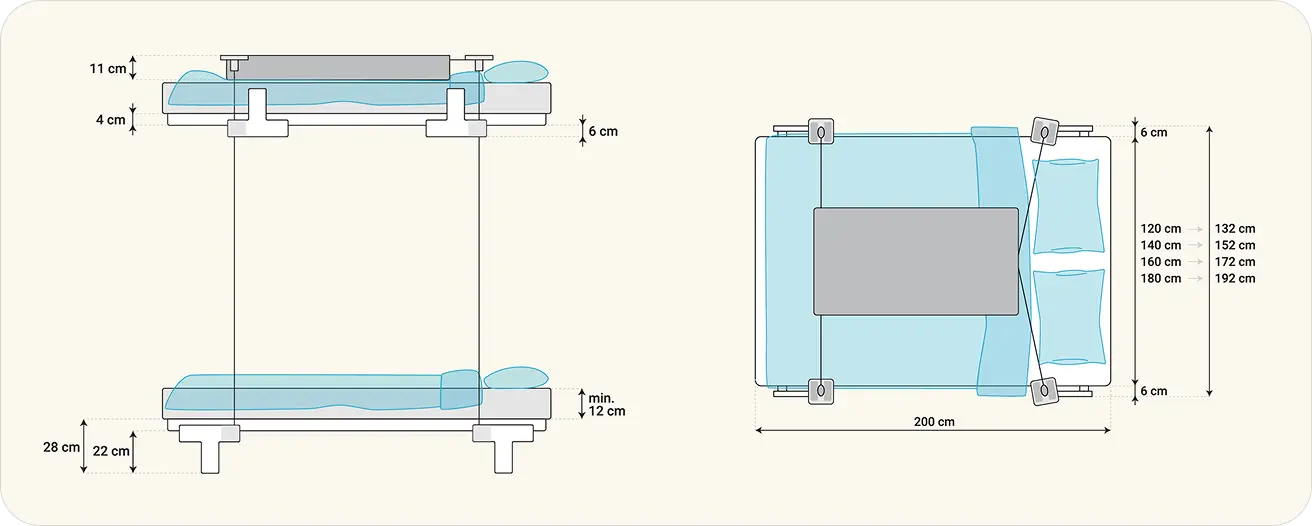 Levitas Bett technische Zeichnung